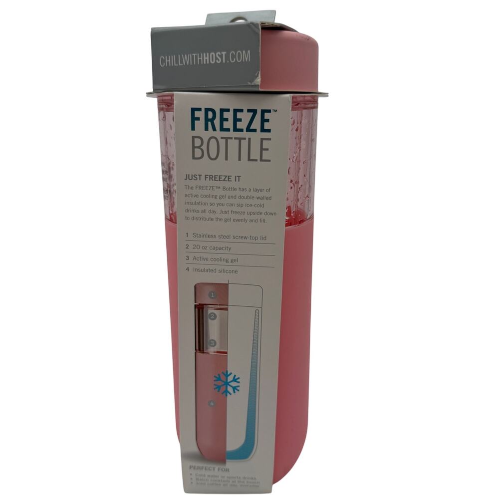 HOST Water Bottle Insulated Cooling Stainless Steel Silicone Grip Pink 20 oz